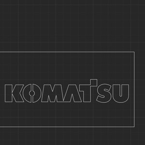 Pu&ograve; includere: Logo in bianco e nero di Komatsu, un'azienda di attrezzature per l'edilizia.