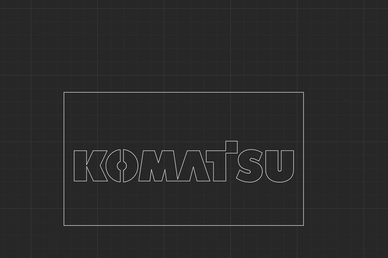 Pu&ograve; includere: Logo in bianco e nero di Komatsu, un'azienda di attrezzature per l'edilizia.
