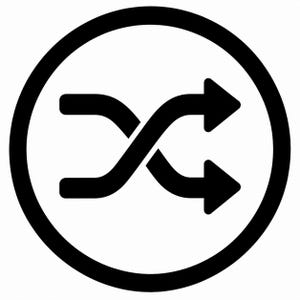 Könnte beinhalten: Ein schwarz-weißes Symbol mit zwei gekreuzten, gebogenen Pfeilen in einem kreisförmigen Rahmen. Die Pfeile zeigen in entgegengesetzte Richtungen und deuten auf einen Austausch oder eine Transformation hin.