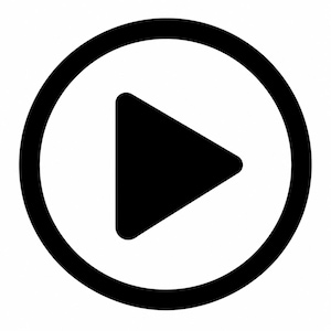 May include: A black play button icon inside a black circle on a white background. The play button is a solid black triangle pointing to the right. The circle has a thick border.