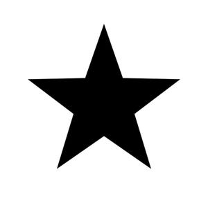 Puede incluir: Una estrella negra de cinco puntas sobre un fondo blanco. La estrella es una forma gráfica simple, ideal para diversas aplicaciones de diseño. Las puntas de la estrella son afiladas y bien definidas.