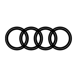 Puede incluir: Logotipo en blanco y negro que presenta cuatro anillos entrelazados. Los anillos están delineados en negro con un interior blanco, creando un diseño gráfico simple pero audaz. Los anillos están espaciados uniformemente sobre un fondo blanco.