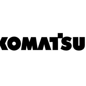 Pu&ograve; includere: Logo in bianco e nero di Komatsu, un'azienda di attrezzature per l'edilizia.