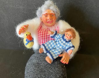 Handmade Grandma Dollhouse Doll, 1/12 Scale Artisan Character