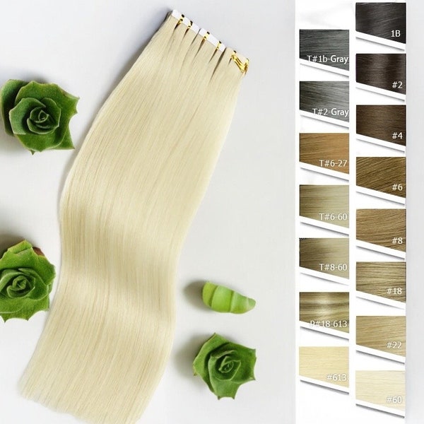 Raw Virgin Tape Hair Extensions, Natural straight raw virgin skin weft 20 pieces