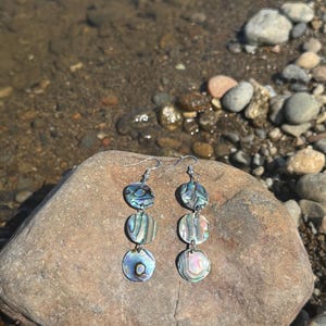 Triple Stack Round Abalone Shell Earrings