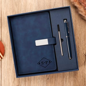 Quaderno con incisione personalizzata e penna, set di quaderni in pelle, regalo di ringraziamento di fine anno, penna abbinata, regali di laurea personalizzati, regalo di nuovo lavoro