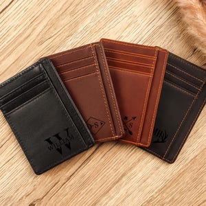 Fathers Day Gift, Slim Wallet, Minimalist Leather Card holder, Personalized Card Holder, Engraved wallet, Custom Card Holder, Gift for Him