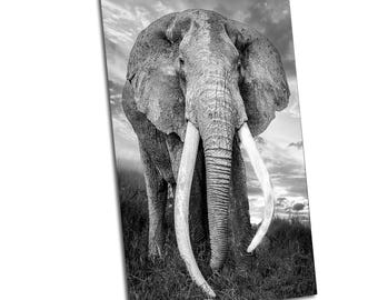 Big Tusker Elephant Print, African Safari Gift, Wildlife Wall Art, Black White Photo, Kenya Animal Decor, Joe Linn Photography