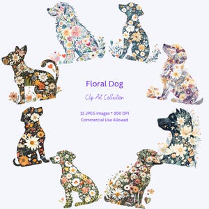 Clipart floral chien. Aquarelle. Images transparentes. Utilisation commerciale. Chiens. Amoureux des animaux de compagnie. Fourniture d'artisanat