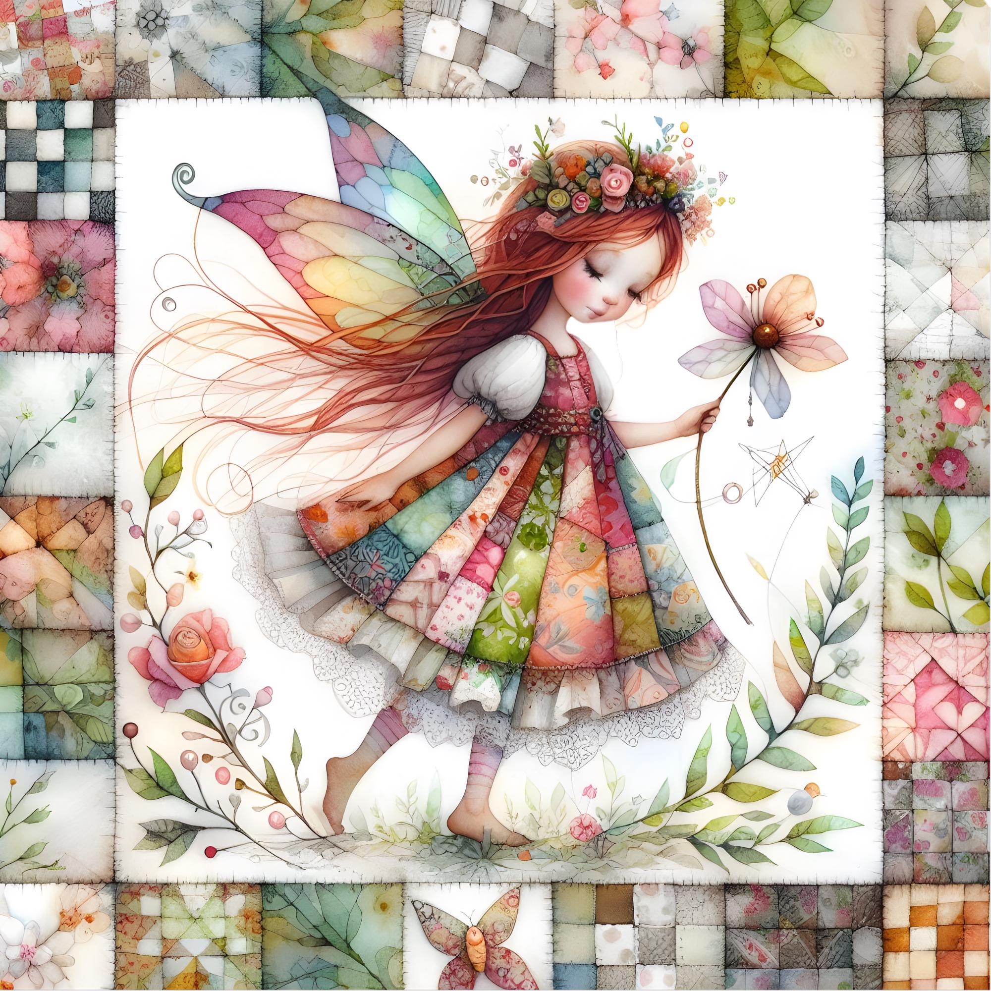 20 Patchwork fairy Clipart. Printable Download Images. Watercolour. Craft Supply. Paper Crafts. Commercial use. Transparent Images.