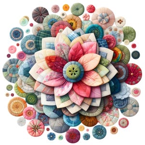 9 Clipart fleurs en patchwork. Images aquarelles téléchargeables. Utilisation commerciale. Images transparentes, fournitures d'artisanat. Créations en papier