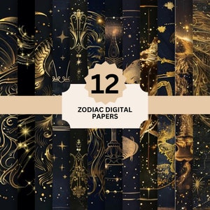 Papel digital del signo del zodíaco de oro. Alta calidad. Álbum de recortes. Diario basura. Uso comercial
