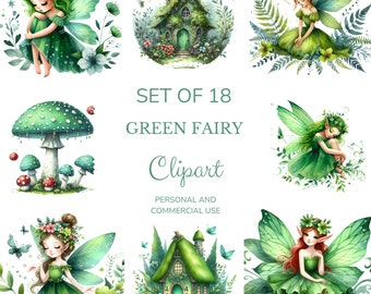 Green Fairy Clipart. Watercolour. High Quality. Transparent Images. Commercial use