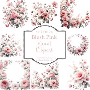 24 Clipart floral rose poudré. Téléchargement imprimable aquarelle. Utilisation commerciale. Fourniture d'artisanat. Créations en papier. Images transparentes
