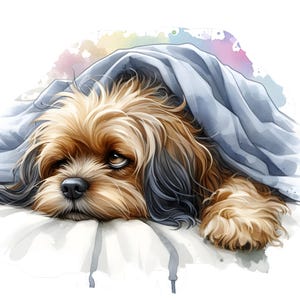 26 Clipart di cani mattutini. Cani assonnati. Testa di letto. Uso commerciale. Acquerello stampabile e scaricabile. Materiale per il bricolage. Lavori di carta.