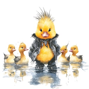 Clipart mignon de canard punk. Canards. Clipart aquarelle imprimable. Utilisation commerciale. Images transparentes. Fourniture d'artisanat. Créations en papier