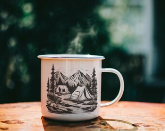 Customized Enamel Camping Mug for nature lovers personalised gift idea and outdoor companion