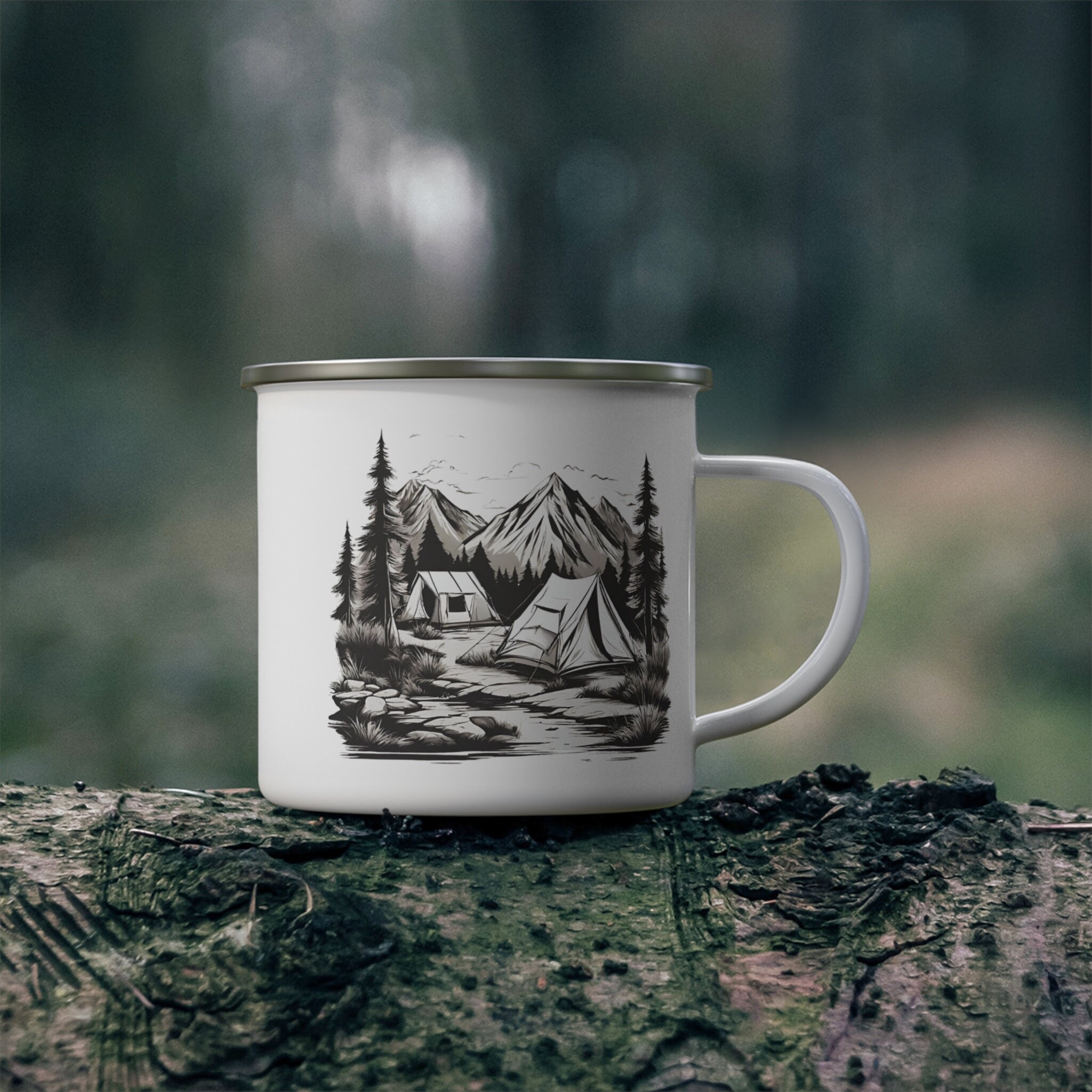 Customized Enamel Camping Mug for nature lovers personalised gift idea and outdoor companion
