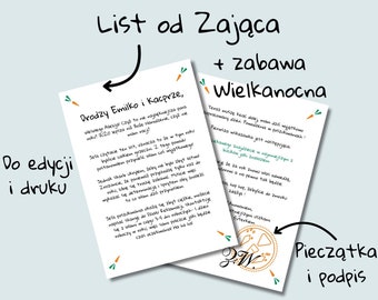 List od Zająca i Wielkanocne poszukiwanie skarbu | Zabawa dla dzieci | Plik do edycji i wydruku