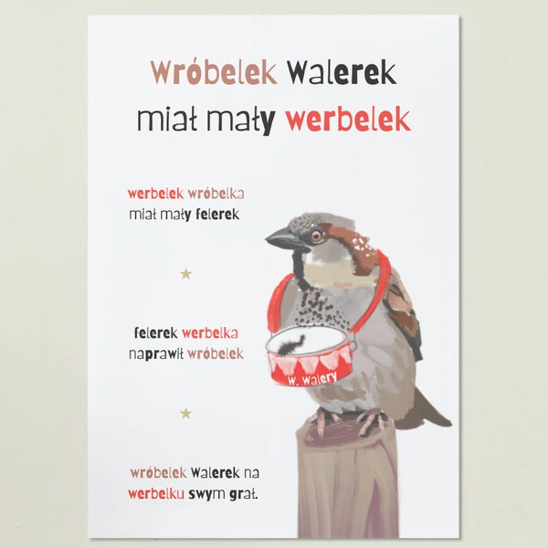 Plakat Wróbelek Walerek do wydruku | Polish Nursery Rhyme Poster Printable