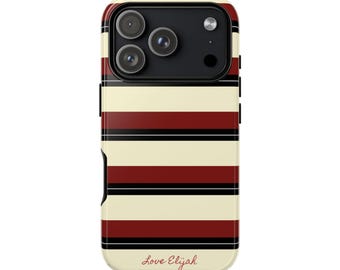 Kastanienbraun und schwarz gestreifte robuste Handyhülle | Retro Querstreifen