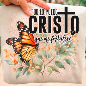 Spanish Bible Verse Sublimation Design: Butterfly Glitter PNG (Digital Download)