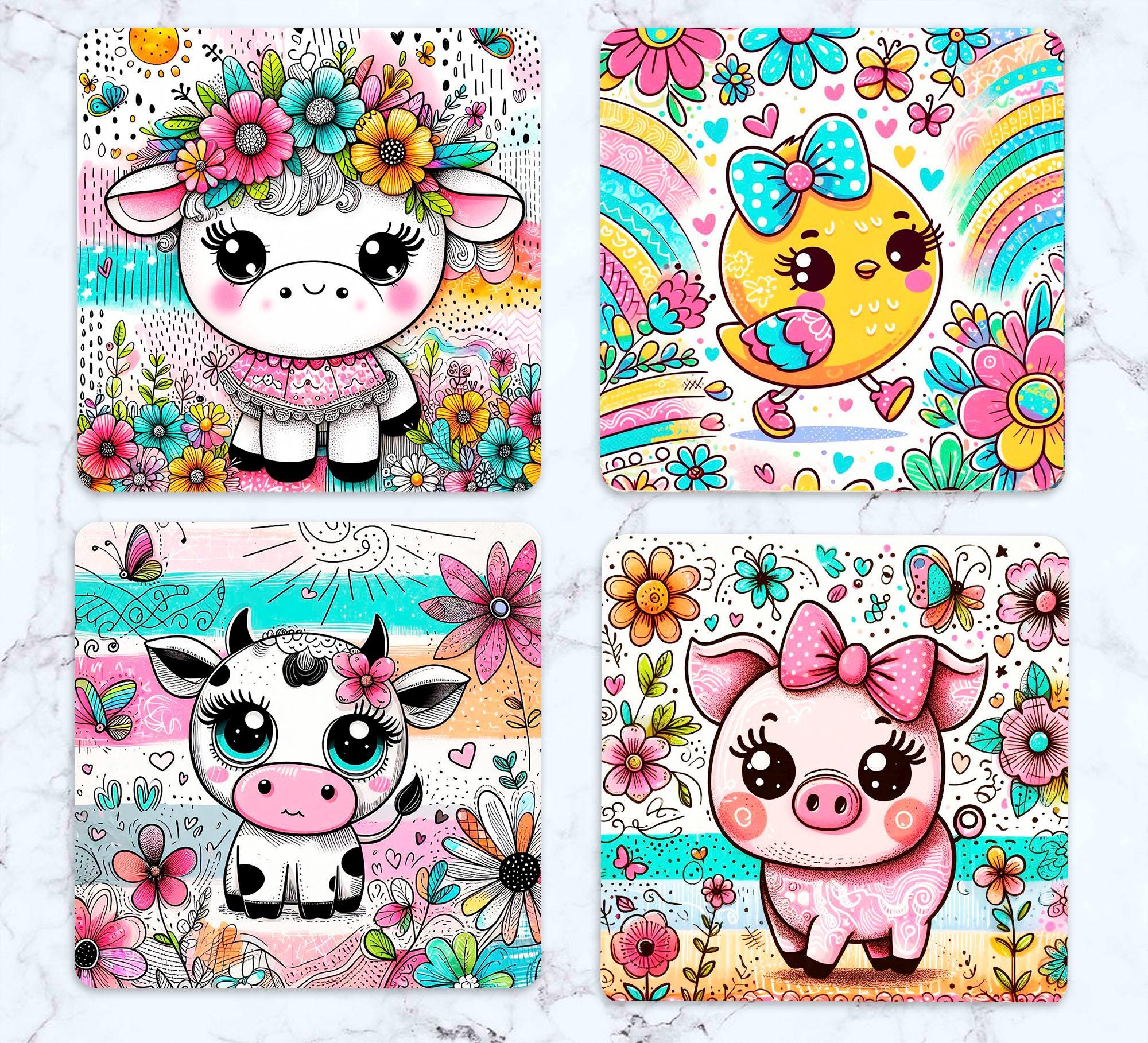Cute Farm Animals Coaster Sublimation Design (digital Download) - Etsy