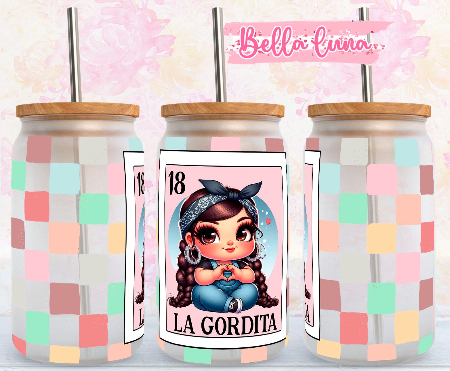 Tarjeta de lotería española de 16 oz, envoltura digital de La Gordita, descarga digital, diseño de sublimación de 16 oz, diseño lindo de La Gordita, envoltura española PNG