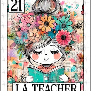 Carte La Teacher Loteria en espagnol, conception par sublimation, conception La Teacher PNG, téléchargement immédiat, conception espagnole, carte La Maestra espagnole
