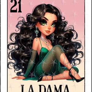 Tarjeta de loteria en español, Diseño digital La Dama, Descarga instantánea, Diseño en español, Diseño de sublimación de linda niña, Tarjeta de lotería La Dama, Dama