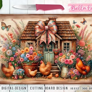 Conception de sublimation de planche à découper de cuisine de style campagnard, impression numérique de planche à découper, téléchargement numérique, planche à découper de maison de campagne PNG, ferme