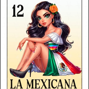 Carte Loteria en espagnol, conception numérique, joli design Mexicana, téléchargement immédiat, design espagnol, La Mexicana, Loteria La mexicana, fichier Png