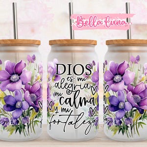 Bible Floral 16oz Libbey Glass Wrap, Spanish floral Glass Design Png, 16Oz Glass Can Wrap Png, Glass Can Sublimation, Digital Download,Bible