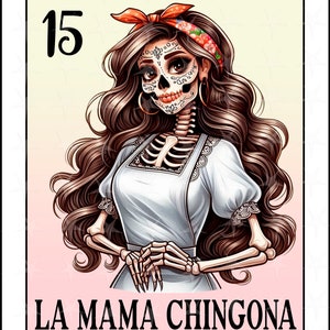 Carta Loteria in spagnolo, Design a sublimazione, Design digitale a sublimazione, Download immediato, Design spagnolo, Scheletro carino, La Mama Chingona