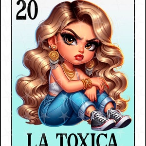 Carte Loteria en espagnol, sublimation, joli design La Toxica, téléchargement immédiat, design espagnol, LA TOXICA, carte Loteria fille Chibbi