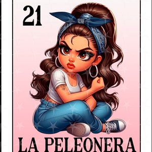Carte Loteria en espagnol, Design par sublimation, La Peleonera chibi girl png, Téléchargement instantané, Design espagnol, LA PELEONERA, PNG Carte Loteria
