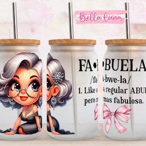 Fa buela 16oz wrap, Spaans schattig digitaal ontwerp, digitale download, 16oz sublimatieontwerp, schattige chibi girl digitale wrap, la mejor abuela