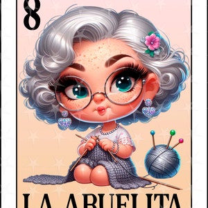 Tarjeta de loteria en español, Diseño de sublimación, Diseño de La Abuelita PNG, Descarga instantánea, Diseño en español, La Abuelita, Tarjeta de lotería española