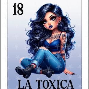Carte Loteria en espagnol, Design par sublimation, La Toxica chibi girl png, Téléchargement instantané, Design espagnol, LA TOXICA, PNG Carte Loteria