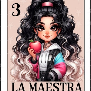 Tarjeta Loteria en español, Diseño de Sublimación, Diseño de Sublimación La Teacher, Descarga Instantánea, Diseño Español, La Maestra, Tarjeta Loteria PNG