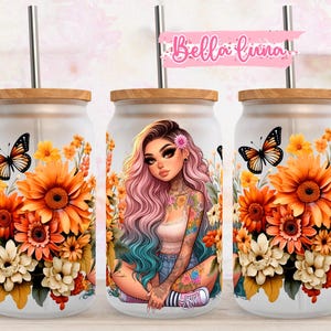 Inspirational 16oz Libbey Glass Wrap, Spring floral Glass Design Png, 16oz Glass Can Wrap, Glass Can Sublimation Wrap, Digital Download,