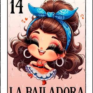 Carte Loteria en espagnol, conception numérique La Bailadora, téléchargement immédiat, conception espagnole, conception de sublimation de jolie fille, carte La Bailadora png thumbnail