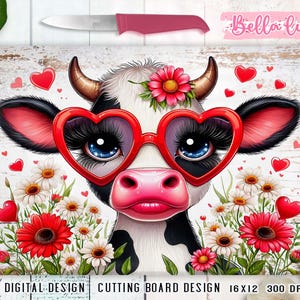 Conception de sublimation de planche à découper de cuisine, impression numérique de cuisine de vache mignonne, téléchargement numérique, sublimation numérique de génisse, conception florale de vache
