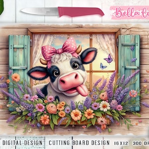 Conception de sublimation de planche à découper de cuisine, impression numérique de cuisine de vache mignonne, téléchargement numérique, sublimation numérique de génisse, conception de ferme de campagne