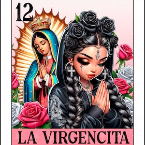 Carte Loteria en espanol, design par sublimation, La Virgencita chibi girl png, téléchargement immédiat, design espagnol, LA VIRGENCITA, PNG carte Loteria