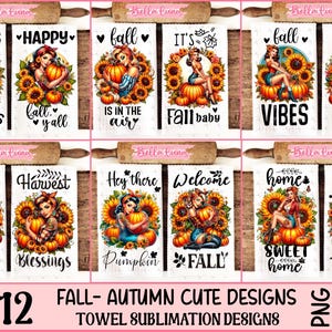 Herfst-herfst keukenhanddoek sublimatiebundel, herfstseizoen png, keukenhanddoekontwerp, keukendecor digitale print, digitale bundel, herfst