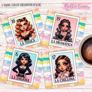Diseño de sublimación de posavasos cuadrados de lotería española, diseños PNG de posavasos de lotería, descarga digital de decoración para el hogar, idea de regalo DIY