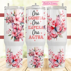 Biblia en español de 40 oz con envoltorio digital, diseño digital de Biblia floral, diseño de sublimación de 40 oz, descarga instantánea, envoltorio Ora y confía, diseño digital