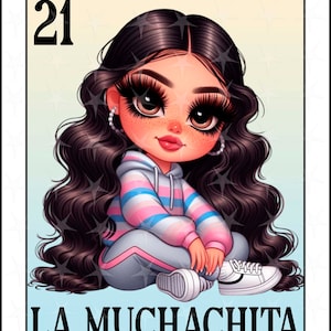 Tarjeta de loteria en español, Diseño de sublimación, Diseño de La Muchachita PNG, Descarga instantánea, Diseño en español, La Muchachita, Tarjeta de lotería española
